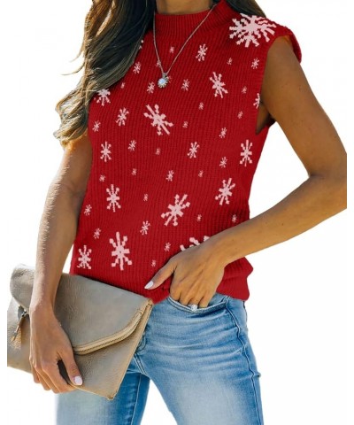 Women's Mock Neck Knit Sweater Vest Sleeveless Casual Trendy Summer Ribbed Pullover Tank Tops Y-red $17.95 Sweaters