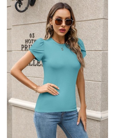 Women's Short Sleeve Shirt Round Neck Summer Casual Blouses Tops A04_ Blue Green $16.16 T-Shirts