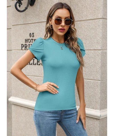 Women's Short Sleeve Shirt Round Neck Summer Casual Blouses Tops A04_ Blue Green $16.16 T-Shirts