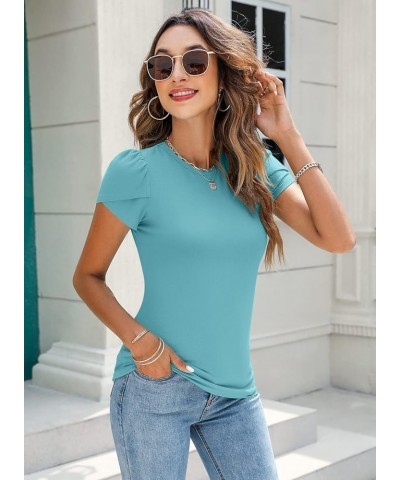 Women's Short Sleeve Shirt Round Neck Summer Casual Blouses Tops A04_ Blue Green $16.16 T-Shirts