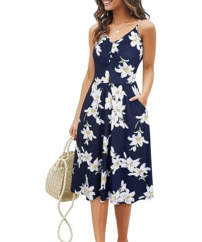 Women's Summer Casual Beach Dresses V Neck Spaghetti Straps Floral Backless Swing Mini Sun Dress C5a-navy $7.26 Swimsuits