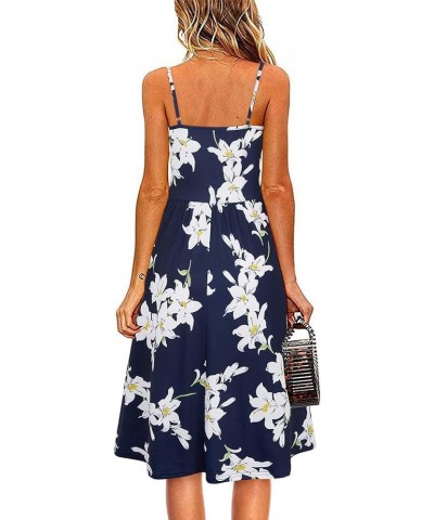 Women's Summer Casual Beach Dresses V Neck Spaghetti Straps Floral Backless Swing Mini Sun Dress C5a-navy $7.26 Swimsuits