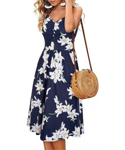 Women's Summer Casual Beach Dresses V Neck Spaghetti Straps Floral Backless Swing Mini Sun Dress C5a-navy $7.26 Swimsuits