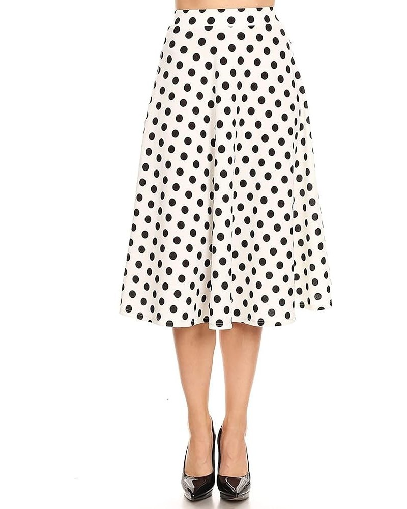 Women's Solid Print Casual Comfy Elastic A-line Knee Midi Skirt/Made in USA Hsk00131 Small Polka White $13.20 Skirts