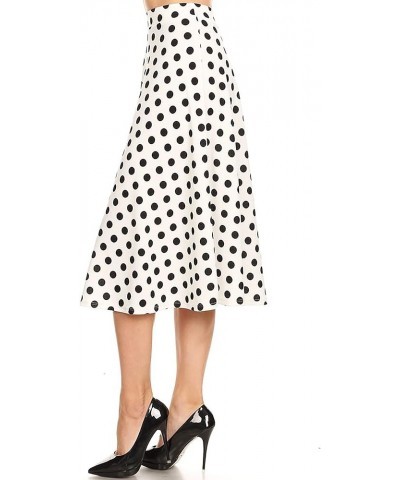 Women's Solid Print Casual Comfy Elastic A-line Knee Midi Skirt/Made in USA Hsk00131 Small Polka White $13.20 Skirts