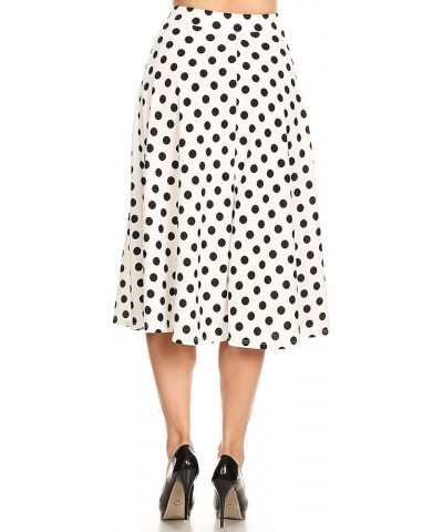 Women's Solid Print Casual Comfy Elastic A-line Knee Midi Skirt/Made in USA Hsk00131 Small Polka White $13.20 Skirts