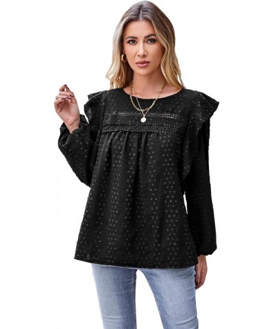 Women's Summer Casual Chiffon Blouse Loose Long Sleeve Tops Round Neck Shirts Black $12.99 Blouses