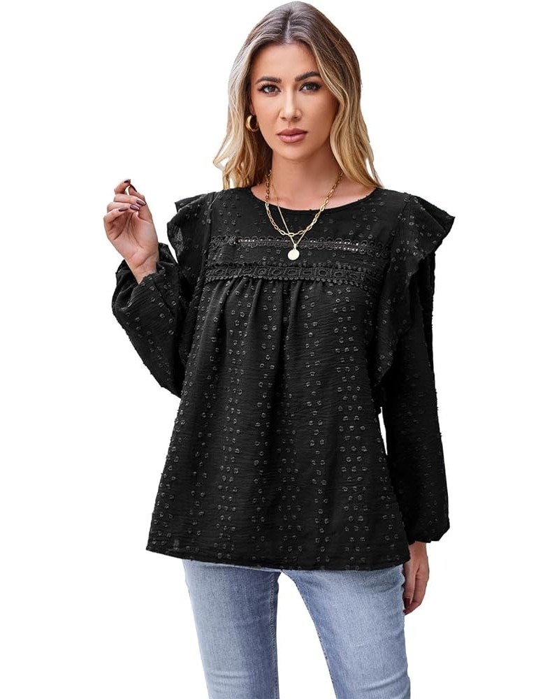 Women's Summer Casual Chiffon Blouse Loose Long Sleeve Tops Round Neck Shirts Black $12.99 Blouses