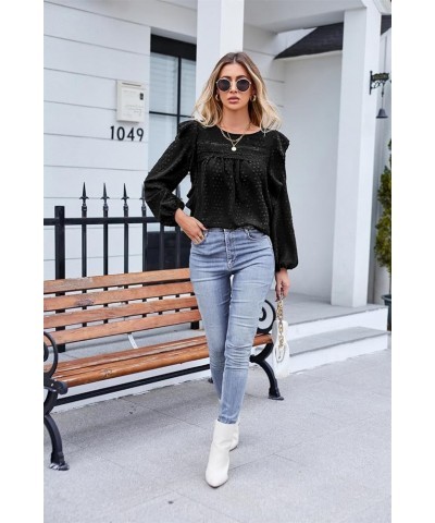 Women's Summer Casual Chiffon Blouse Loose Long Sleeve Tops Round Neck Shirts Black $12.99 Blouses