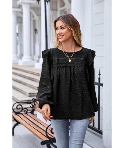 Women's Summer Casual Chiffon Blouse Loose Long Sleeve Tops Round Neck Shirts Black $12.99 Blouses