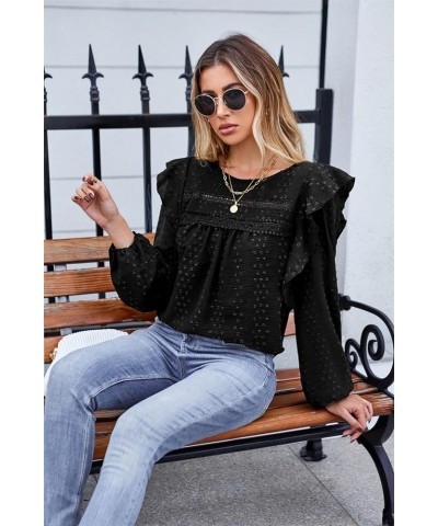 Women's Summer Casual Chiffon Blouse Loose Long Sleeve Tops Round Neck Shirts Black $12.99 Blouses