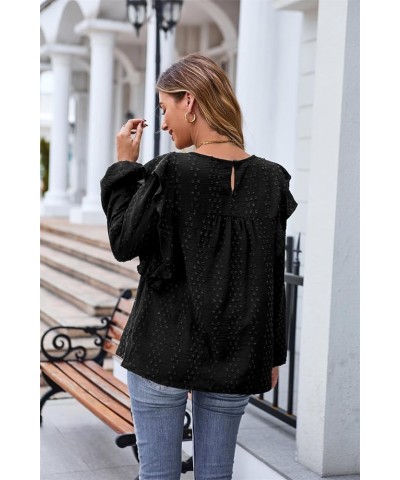 Women's Summer Casual Chiffon Blouse Loose Long Sleeve Tops Round Neck Shirts Black $12.99 Blouses