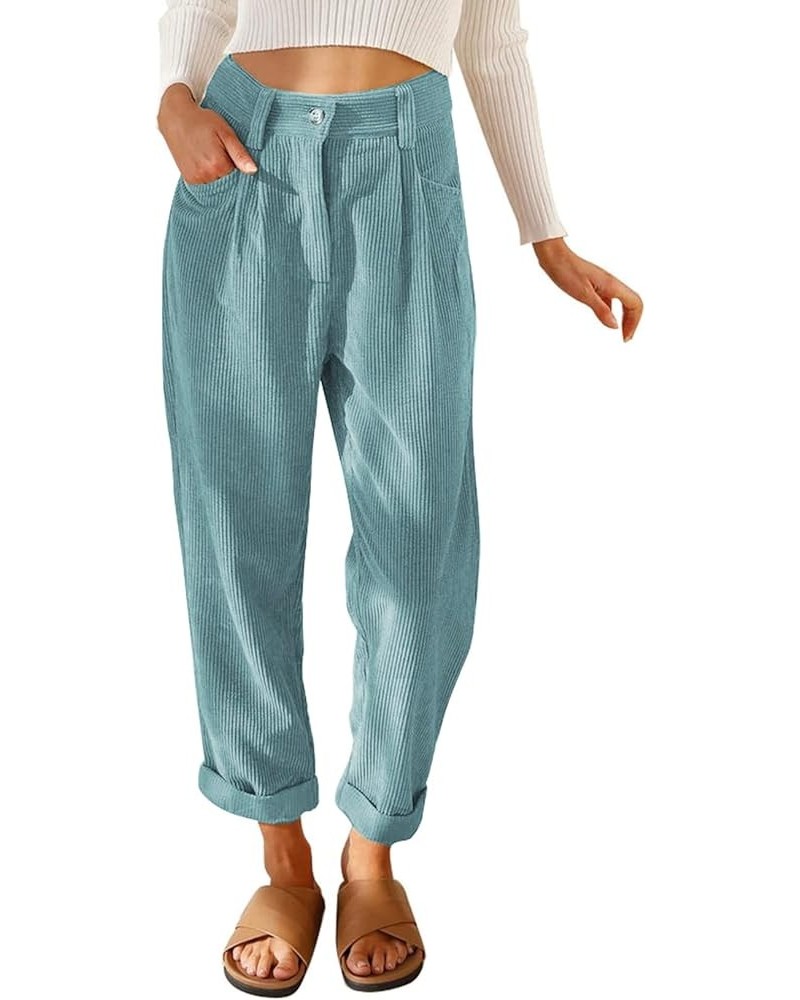 Womens Casual High Waisted Corduroy Straight Leg Pants Loose Comfy Trousers with Pockets 3-mint Green $23.09 Pants