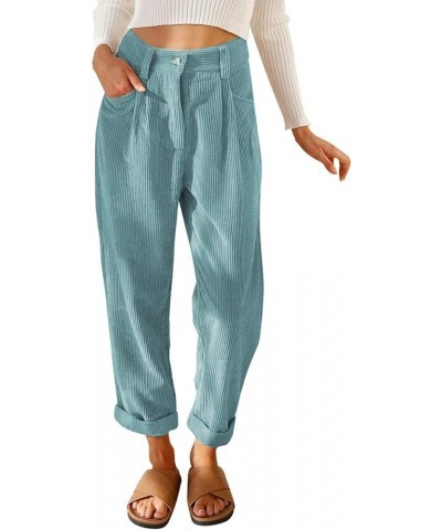 Womens Casual High Waisted Corduroy Straight Leg Pants Loose Comfy Trousers with Pockets 3-mint Green $23.09 Pants