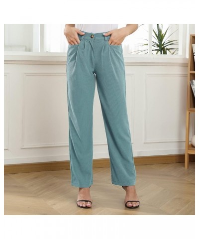 Womens Casual High Waisted Corduroy Straight Leg Pants Loose Comfy Trousers with Pockets 3-mint Green $23.09 Pants