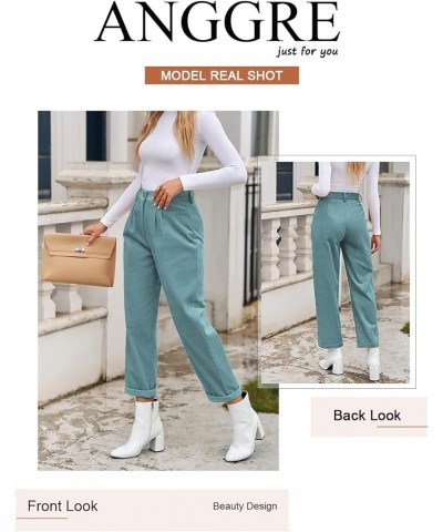 Womens Casual High Waisted Corduroy Straight Leg Pants Loose Comfy Trousers with Pockets 3-mint Green $23.09 Pants