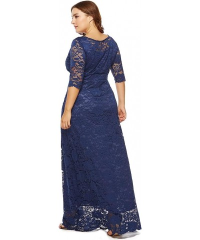 Womens Floral Lace 2/3 Sleeves Maxi Dress Plus Size Evening Party Dress Navy Blue $25.49 Dresses
