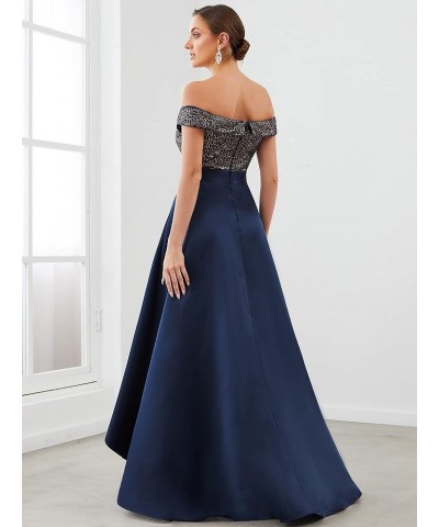 Women's Off The Shoulder Sequin Satin Maxi Wedding Guest Dress 0063B Navy Blue $21.49 Dresses