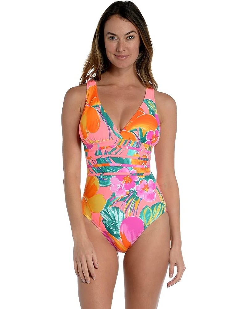 Women's Multi Strap Cross Back One Piece Swimsuit Hot Coral//Isla Del Sol $52.65 Swimsuits