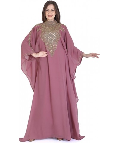 Women Kaftan Farasha Long Maxi Dress Long Sleeves Ethnic, Bridal, Evening, Party, Dress with Free Scarf | Size- Free Blush Pi...