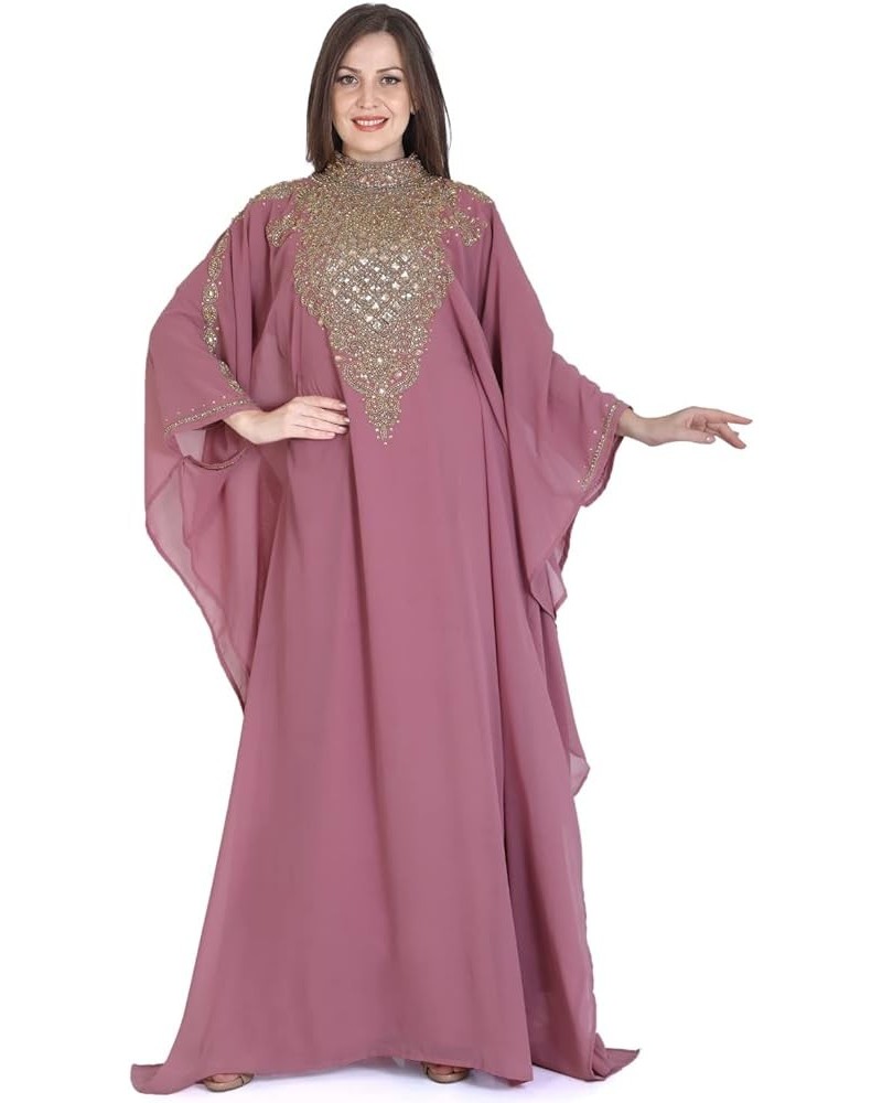 Women Kaftan Farasha Long Maxi Dress Long Sleeves Ethnic, Bridal, Evening, Party, Dress with Free Scarf | Size- Free Blush Pi...