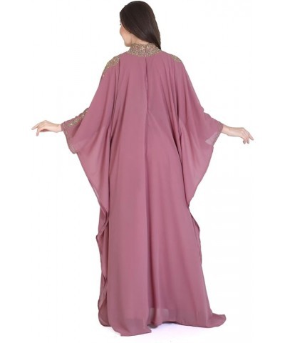 Women Kaftan Farasha Long Maxi Dress Long Sleeves Ethnic, Bridal, Evening, Party, Dress with Free Scarf | Size- Free Blush Pi...