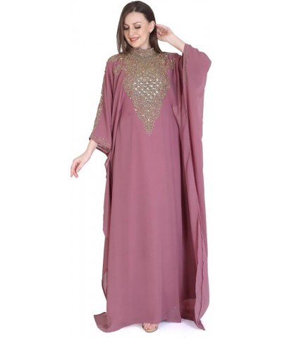 Women Kaftan Farasha Long Maxi Dress Long Sleeves Ethnic, Bridal, Evening, Party, Dress with Free Scarf | Size- Free Blush Pi...