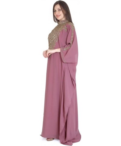 Women Kaftan Farasha Long Maxi Dress Long Sleeves Ethnic, Bridal, Evening, Party, Dress with Free Scarf | Size- Free Blush Pi...