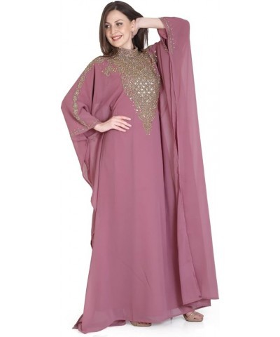 Women Kaftan Farasha Long Maxi Dress Long Sleeves Ethnic, Bridal, Evening, Party, Dress with Free Scarf | Size- Free Blush Pi...