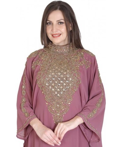 Women Kaftan Farasha Long Maxi Dress Long Sleeves Ethnic, Bridal, Evening, Party, Dress with Free Scarf | Size- Free Blush Pi...