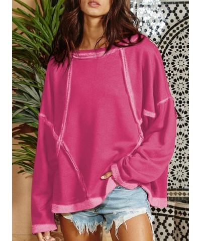 Womens Sweatshirts Pullover Tops Exposed Seam Drop Shoulder Raw Hem Oversized Sweatshirt Casual Y2K Clothes Rose Red $12.34 H...