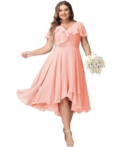 Women's V-Neck Ruffle Bridesmaid Dresses Short with Pockets Empire Waist Chiffon Formal Dresses BF19 Coral $25.60 Dresses