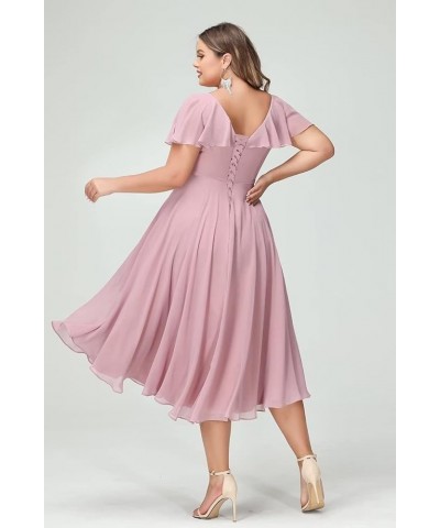 Women's V-Neck Ruffle Bridesmaid Dresses Short with Pockets Empire Waist Chiffon Formal Dresses BF19 Coral $25.60 Dresses