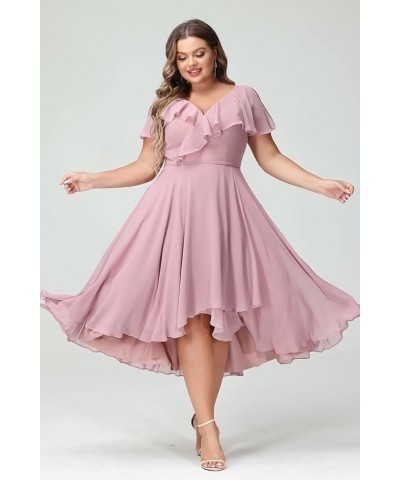 Women's V-Neck Ruffle Bridesmaid Dresses Short with Pockets Empire Waist Chiffon Formal Dresses BF19 Coral $25.60 Dresses