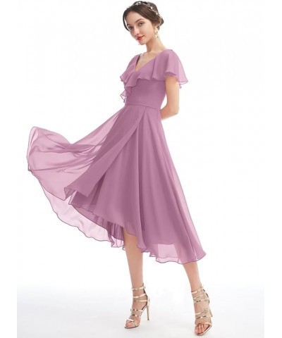 Women's V-Neck Ruffle Bridesmaid Dresses Short with Pockets Empire Waist Chiffon Formal Dresses BF19 Coral $25.60 Dresses