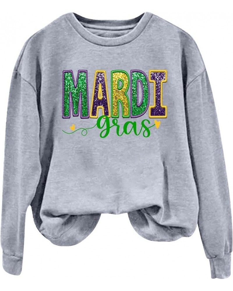 Oversized Crewneck Mardi Gras Sweatshirt For Women Long Sleeve Puls Size Pullover Tops Letters Printed Outfits 011-grey $6.83...