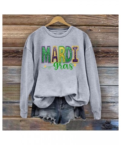 Oversized Crewneck Mardi Gras Sweatshirt For Women Long Sleeve Puls Size Pullover Tops Letters Printed Outfits 011-grey $6.83...