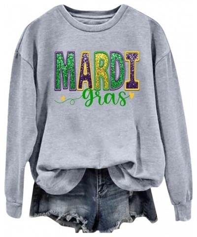 Oversized Crewneck Mardi Gras Sweatshirt For Women Long Sleeve Puls Size Pullover Tops Letters Printed Outfits 011-grey $6.83...