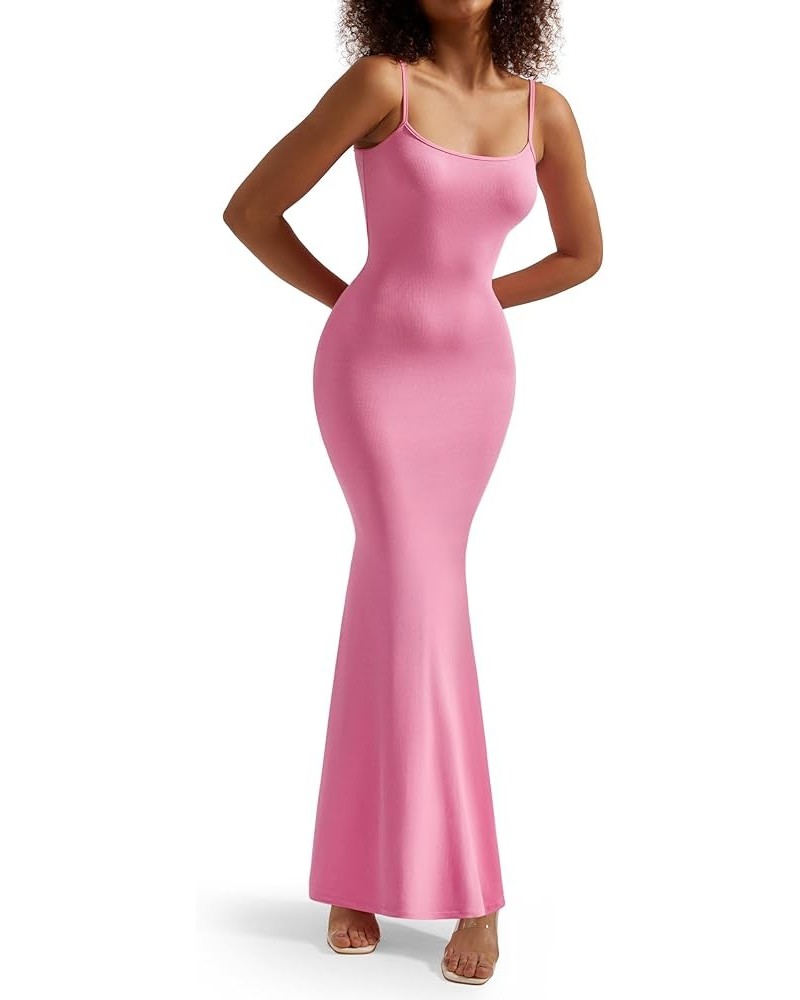 Women Ribbed Long Slip Maxi Dress Sleeveless Sexy Bodycon Dresses 1 Hot Pink $17.37 Dresses