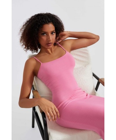 Women Ribbed Long Slip Maxi Dress Sleeveless Sexy Bodycon Dresses 1 Hot Pink $17.37 Dresses