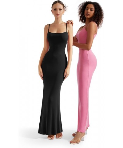 Women Ribbed Long Slip Maxi Dress Sleeveless Sexy Bodycon Dresses 1 Hot Pink $17.37 Dresses