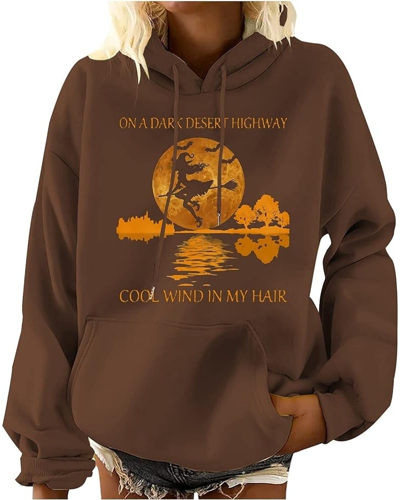 Women's Halloween Graphic Hoodies Fleece Hooded Neck Sweatshirts Casual Long Sleeve Pullover Loose 2023 Fall Tops 04-coffee $...