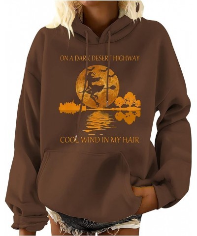 Women's Halloween Graphic Hoodies Fleece Hooded Neck Sweatshirts Casual Long Sleeve Pullover Loose 2023 Fall Tops 04-coffee $...