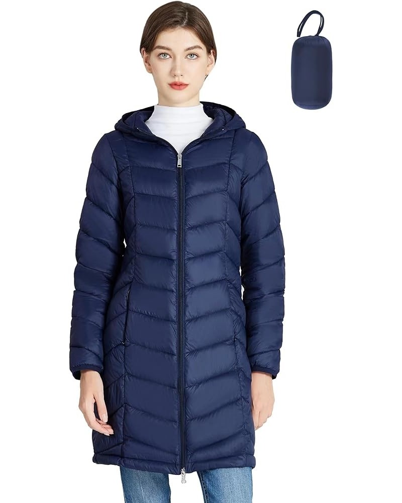 Women’s Lightweight Puffer Coat Long Hooded Puffer Jakcet Packable Warm Winter Coat Navy $21.60 Jackets