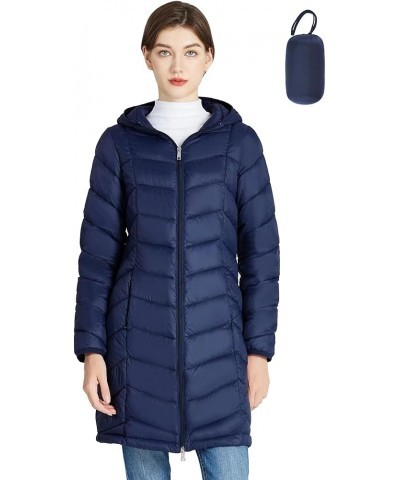 Women’s Lightweight Puffer Coat Long Hooded Puffer Jakcet Packable Warm Winter Coat Navy $21.60 Jackets