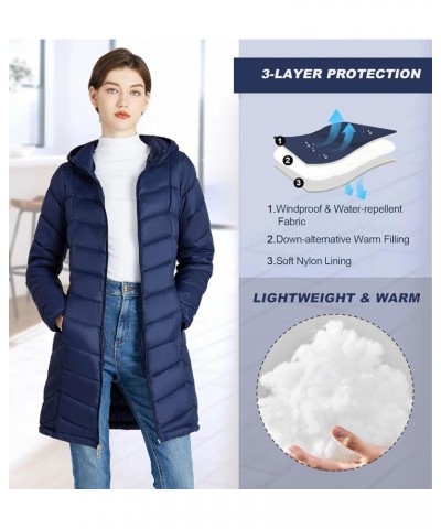 Women’s Lightweight Puffer Coat Long Hooded Puffer Jakcet Packable Warm Winter Coat Navy $21.60 Jackets