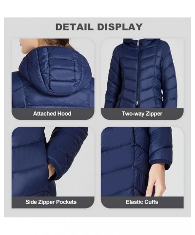 Women’s Lightweight Puffer Coat Long Hooded Puffer Jakcet Packable Warm Winter Coat Navy $21.60 Jackets