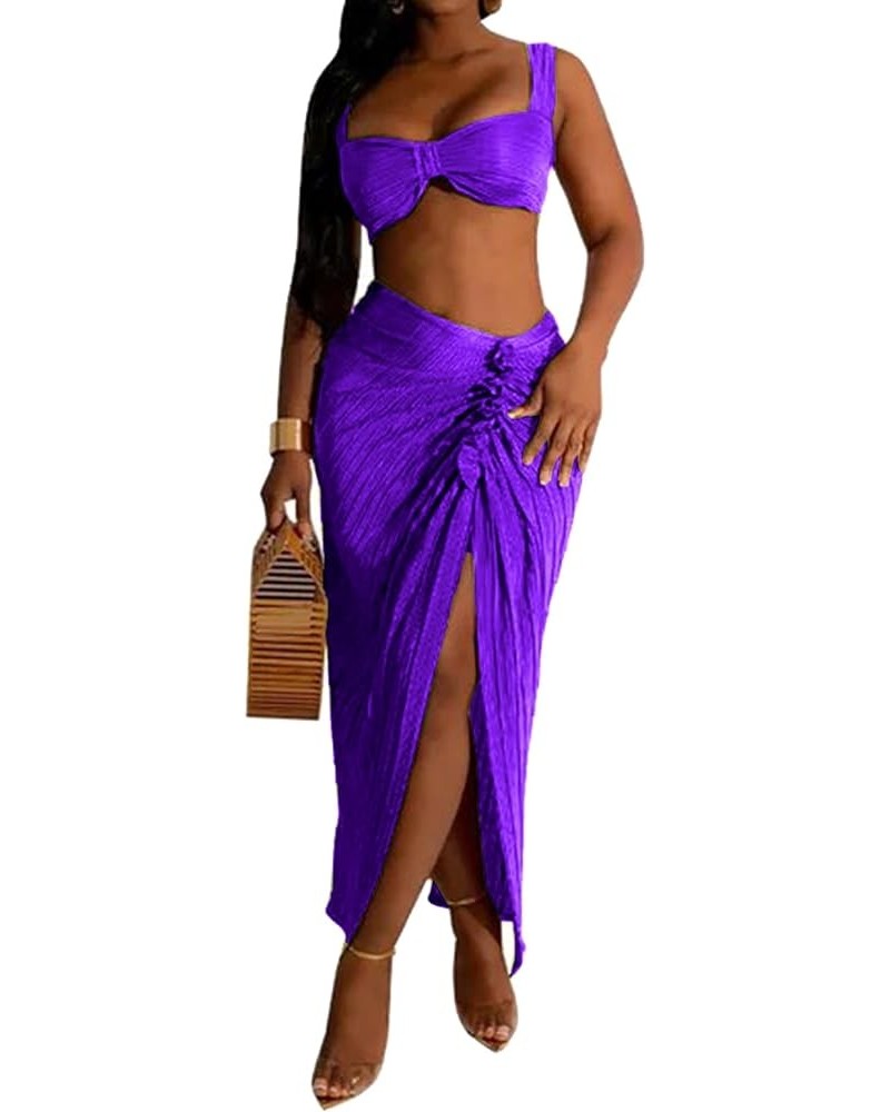 Women's 2 Piece Skirt Outfits Boho Floral Sleeveless Crop Top and Plus Size Tropical Beach Ruffle Maxi Dress Set So Purple $2...