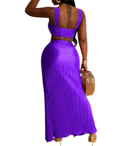 Women's 2 Piece Skirt Outfits Boho Floral Sleeveless Crop Top and Plus Size Tropical Beach Ruffle Maxi Dress Set So Purple $2...