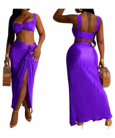 Women's 2 Piece Skirt Outfits Boho Floral Sleeveless Crop Top and Plus Size Tropical Beach Ruffle Maxi Dress Set So Purple $2...